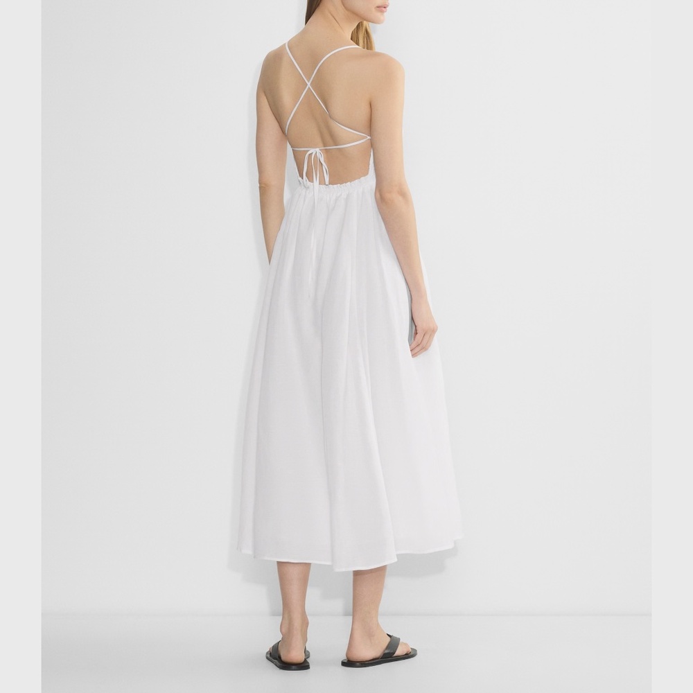 Aritzia Wilfred GEORGETTE Midi Dress in white linen-blend